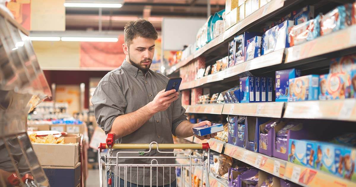 costumer using public wifi to find a product in store